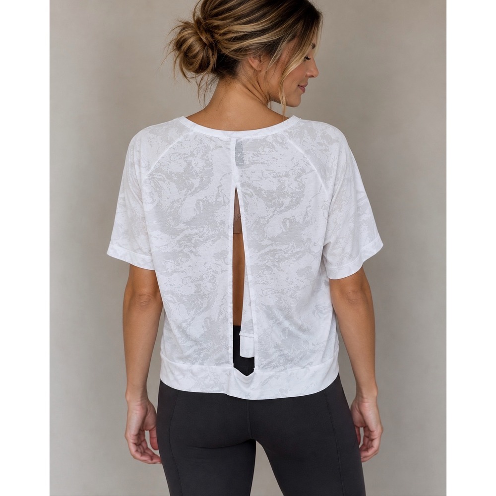 Varley Marble Burnout White V-Neck Open Back Top Womens Size XS Athleisure